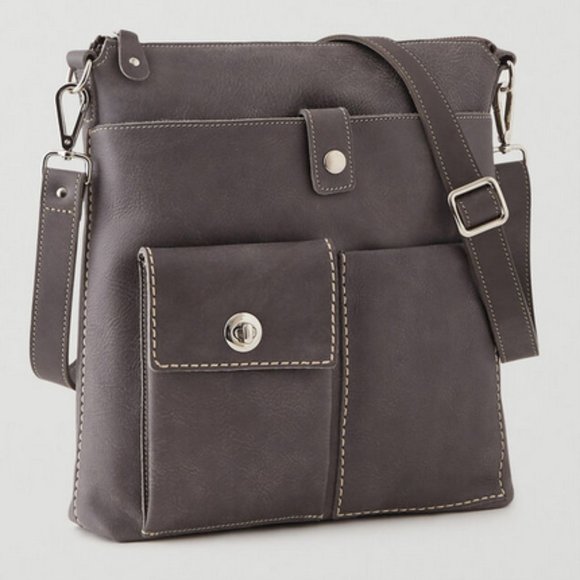 Roots Handbags - Roots Leather Charcoal Canadian Villager Tribe Crossbody Bag